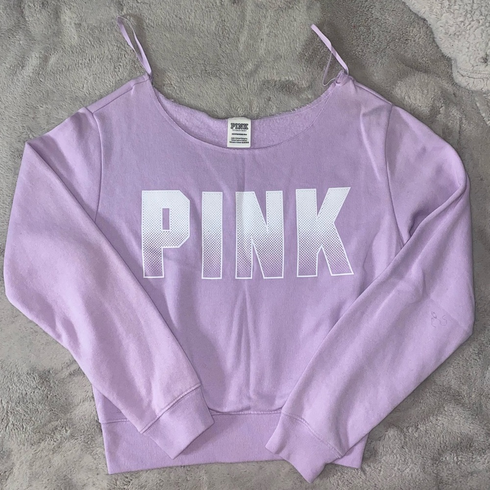Victoria Secret Purple Off-Shoulder Fleece Crop Sweater - XS